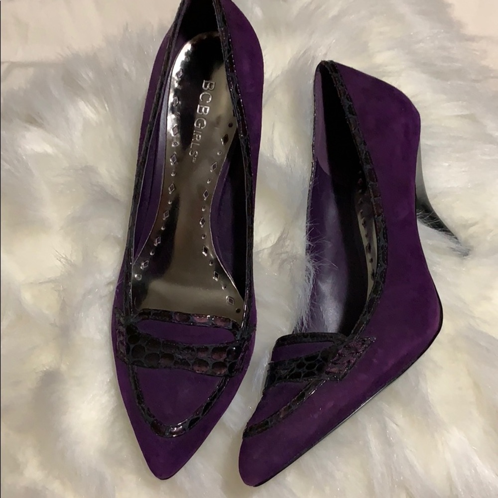 Purple BCBG high heel loafers